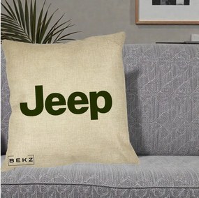 Perna Personalizata cu emblema Jeep, 40x40 cm, Crem, Husa Detasabila, Perna Inclusa, BEKZ®