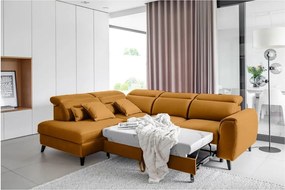 Colțar galben extensibil/cu spațiu de depozitare cu tapițerie din catifea (cu colț pe partea stângă/în formă de ”L”) Noble – ELTAP