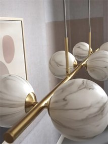 Lustra cu 6 globuri din sticla cu aspect de marmura Carrara auriu