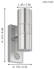 Aplică LED de exterior cu senzor Eglo 79594 ARAPONGAS 2xGU10/2,8W/230V IP44 crom