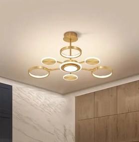 Lustra LED cu Telecomanda, Auriu, 8 Brate, 3 Tipuri De Lumina, Intensitate Reglabila, 92W