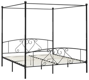 Cadru de pat cu baldachin, negru, 180 x 200 cm, metal Negru, 180 x 200 cm
