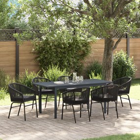 vidaXL Set de masă pentru grădină 7 pcs Negru Rattan poli
