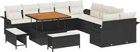 vidaXL Set de canapele pentru grădină cu pernă 13 pcs Negru poliratan