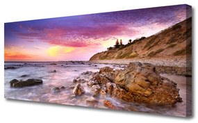 Tablou pe panza canvas Marea pietre Peisaj Gri Violet Roz