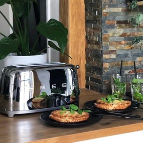 Prăjitor de pâine SMEG 50's Style TSF03SSEU, 2000 W, 4 felii, 6 niveluri, Tava pentru firimituri, Cablu integrat, Oțel inoxidabil, Argintiu