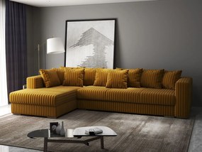 Colțar extensibil dumonde cu ladă de depozitare si sezut confortabil din spuma high-density, Gloria Ambience Mustar 320x183 cm