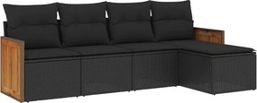 vidaXL Set mobilier de grădină cu perne, 5 piese, negru, poliratan