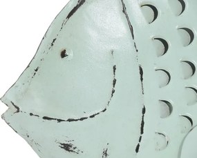 Decorațiune de perete tip pește, stil marin, culoare albastru deschis, din metal, „Ocean Fish”