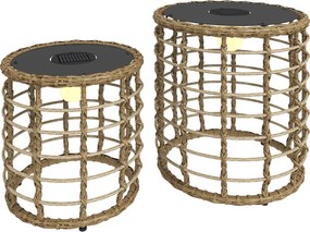 Outsunny Lampă solară de podea set de 2 Lămpi solare din ratan cu senzor de lumină LED Lampă solară în stil Boho IP44 | Aosom Romania