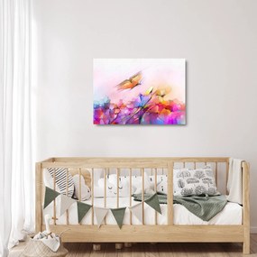 Tablou pe sticlă - Fluture asupra florilor, abstracție (70x50 cm)