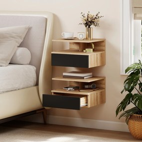 HOMCOM Set 2 Noptiere Suspendate pentru Dormitor, Design Modern cu Sertar și Raft, din Lemn, 35x32x22.5cm, Stejar și Negru | Aosom Romania