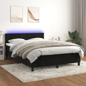 3134461 vidaXL Pat cu arcuri, saltea și LED, negru, 140x190 cm, catifea