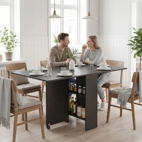 HOMCOM Masă Pliantă din Lemn cu Roți, pentru 4-6 Persoane, 75x140x75 cm, Negru | Aosom Romania