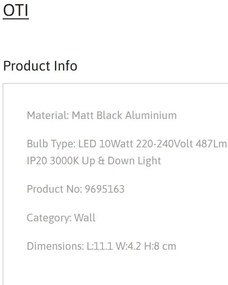 Aplica LED iluminat ambiental Up &amp; Down OTI negru, NVL-9695163