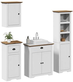 vidaXL Set de mobilier de baie 4 piese lemn masiv de pin alb și maro