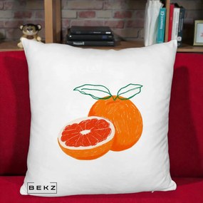 Perna Decorativa Grepfrut Citrus, 40x40 cm, Alb Pufos, Husa Detasabila, Perna Inclusa, BEKZ®
