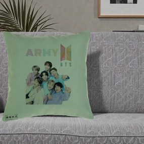 Perna Personalizata K-pop BTS ARMY Fotografie Grup Veseli, 40x40 cm, Verde, Husa Detasabila, Perna Inclusa, BEKZ®