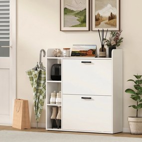 HOMCOM Dulap pentru pantofi slim cu 2 sertare rabatabile și 3 rafturi, Capacitate 15 perechi, 83x24x90.5 cm, Alb | Aosom Romania