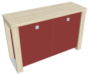 Dulap mic Verno+ S 140 x 46 x 90 cm, uși de sticlă, salcâm / roșu