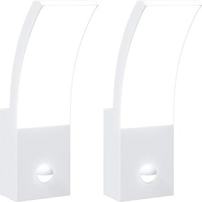 vidaXL Lămpi exterioare de perete LED/senzor 2 buc alb aluminiu turnat