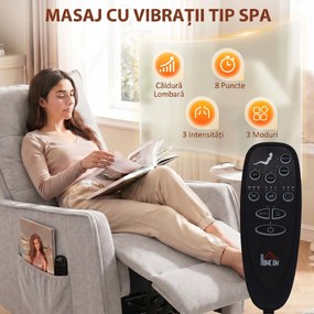 HOMCOM Fotoliu Masaj Reclinabil cu Încălzire Rotativ din Chenille cu Suport pentru Picioare și Telecomandă, Gri Deschis | Aosom Romania