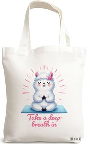 Sacosa de Panza pentru Cumparaturi, Geanta Tote Yoga Take a deep breath in, 38x34.5 cm, Alba, BEKZ®