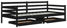 3083683 vidaXL Pat de zi cu sertare, negru, 90x200 cm, lemn masiv de pin