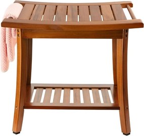 Scăunel DIVERO cu suport, tec masiv, 47,2 x 33,5 x 56 cm