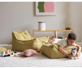 Fotoliu puf pentru copii verde cu tapițerie din țesătură bouclé Square – Wigiwama