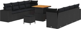 vidaXL Set de canapele pentru grădină cu pernă 11 pcs Negru poliratan