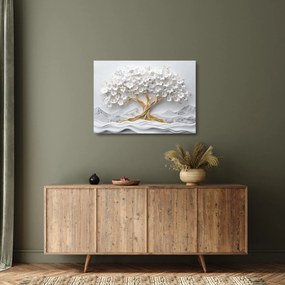 Tablou pe sticlă – Arborele vieții 3D plin de flori (70x50 cm)
