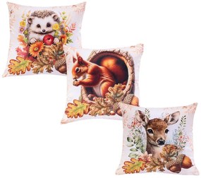 Set de 3 fețe pernuțe ANIMALE DE PĂDURE 45 x 45 cm
