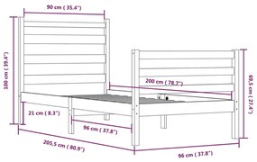 Cadru de pat, 90x200 cm, lemn masiv de pin, gri Gri, 90 x 200 cm