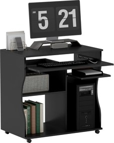 HOMCOM Birou PC pe roți, birou cu spațiu de depozitare, 80 x 48 x 75 cm, Negru | Aosom Romania