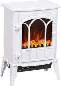 HOMCOM Șemineu Electric de Podea 1000W/2000W Efect de Flacără Luminositate Reglabilă Alb | Aosom Romania