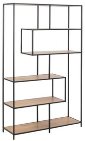 Bibliotecă neagră/în culoare naturală cu aspect de lemn de stejar 114x185 cm Seaford – Actona