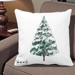 Perna Decorativa cu tematica de Craciun, Brad 2, 40x40 cm, Alba Mata, Husa Detasabila, Perna Inclusa, BEKZ®