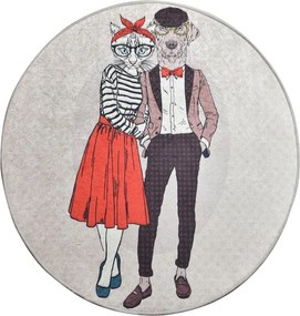 Covor BEST COUPLE, 100x100 cm, forma rotunda, stofa catifelata/poliest