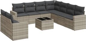 vidaXL Set canapele de grădină cu perne 10 piese gri deschis poliratan