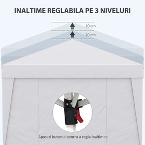 Outsunny Cort Pliabil 3x3m cu Înălțime Reglabilă, Design Pop Up, Ferestre, Alb, Perfect pentru Evenimente în Aer Liber | Aosom Romania