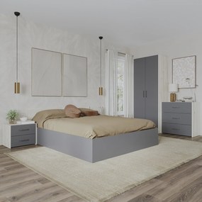 Set dormitor Malmo haaus V2, Pat 200 x 160 cm, Stejar Alb/Antracit