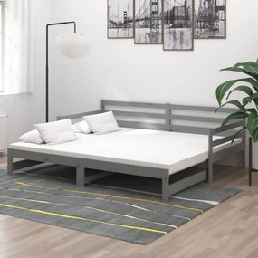 vidaXL Pat extensibil de zi, gri, 2x(90x200) cm, lemn masiv de pin