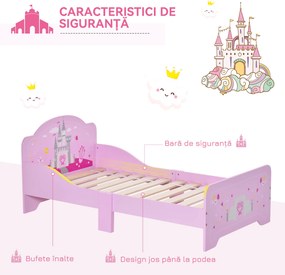 HOMCOM Pat Copii Design Sigur cu Margini Rotunjite și Sine Laterale, 3-6 Ani, 143x73x60cm | Aosom Romania