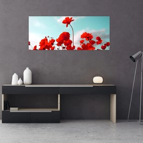 Tablou - Câmp cu flori roșu deschis (120x50 cm)