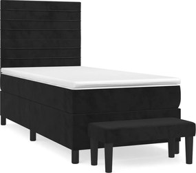 vidaXL Pat box spring cu saltea, negru, 90x200 cm, catifea
