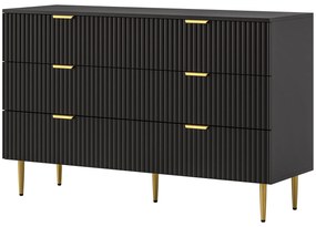 HOMCOM Comodă 6 sertare comodă dormitor mobilier de depozitare modern cu mânere și picioare aurii, 120 x 40 x 76,5 cm, negru | Aosom Romania