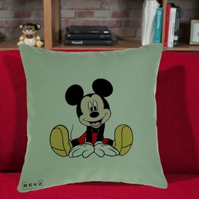 Perna Personalizata Mickey Mouse Relaxat, 40x40 cm, Verde, Husa Detasabila, Perna Inclusa, BEKZ®