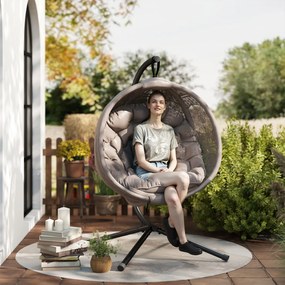 Outsunny Scaun suspendat Scaun de grădină Fotoliu din coș, stil Boho, 116 x 125 x 172 cm, bej + negru | Aosom Romania