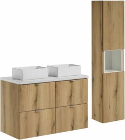 Set mobilier baie 100 cm 7 piese Comad Nova alb mat si stejar Coast Evoke